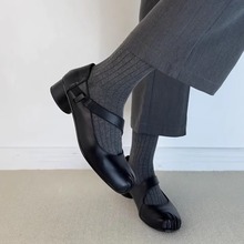 巨软~复古真皮圆头一字带玛丽珍鞋女猪鼻子浅口粗跟芭蕾舞单鞋