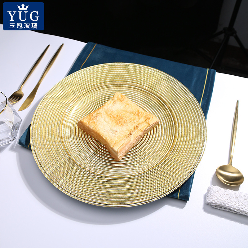European-style gold-rimmed glass plate gold-plated plate household fruit plate steak plate sample room arrangement Western-style dining plate