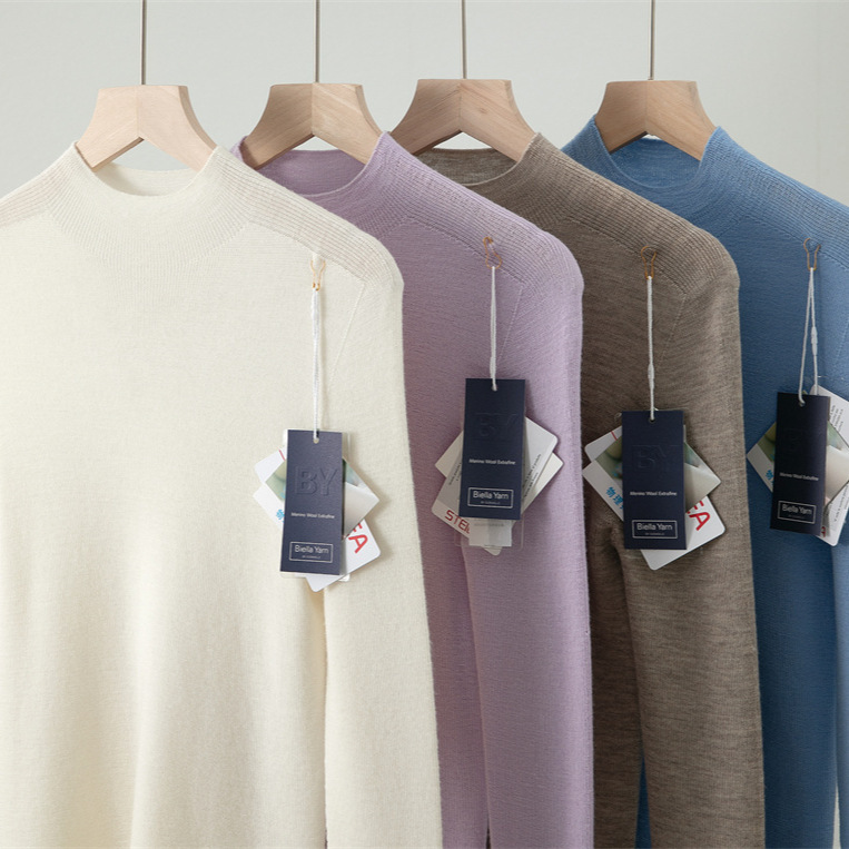 First-Line Ready-To-Wear Yangtze Yarn Worsted Fine Wool Half Turtleneck Knitted Bottoming Shirt Women's Long-Sleeved Slim Thin Sweater