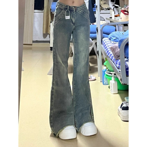 Vintage Micro-Bellbottom Jeans for Spring and Summer - High-Waisted Loose Wide Leg Slimming Frayed Straight Tube-Heeled Floor-Length Pants