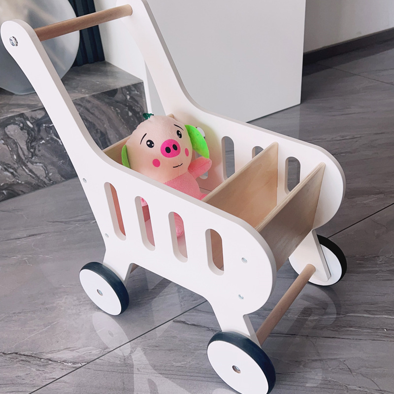 Casa de juegos para bebés, carrito de compras de madera para niños, carrito de compras, juguete de simulación, caminante de agarre para bebés y niños pequeños