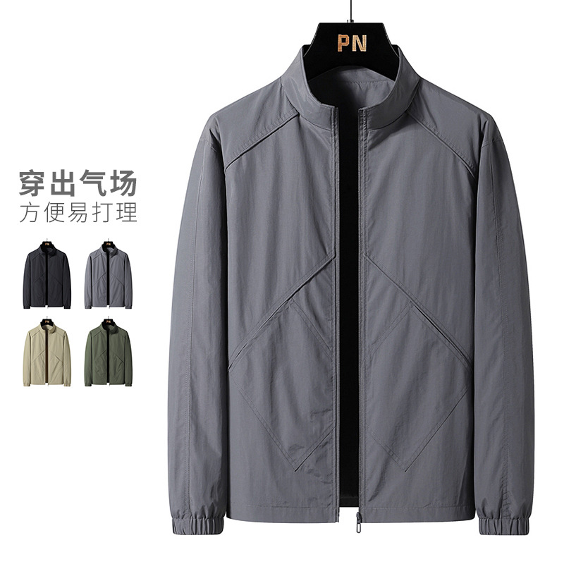 Chaqueta de trabajo transfronteriza, chaqueta de cuello vertical para hombres, primavera y otoño, ropa delgada, ropa de otoño juvenil, tamaño extra