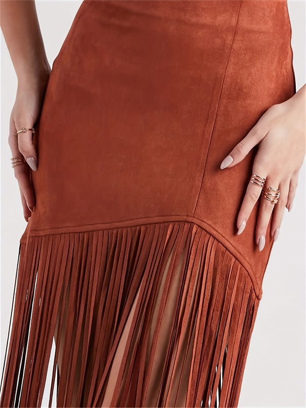 Women's Western Cowgirl Fringe Skirt Suede Bodycon Pencil|undefined