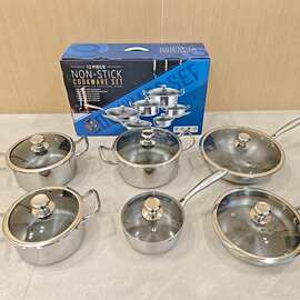 跨境不锈钢套锅全屏蜂窝底无涂层不粘锅热销非洲Cookware Set