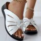 2024 new summer foreign trade fish mouth slippers cross-border plus size bow flat slope heel swing line hollow sandals