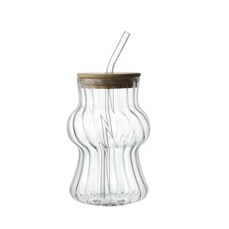 Linterna taza de paja taza de jugo taza de bebida fría taza de leche taza de rayas rojas taza de alta borosilicina taza de vidrio image 6