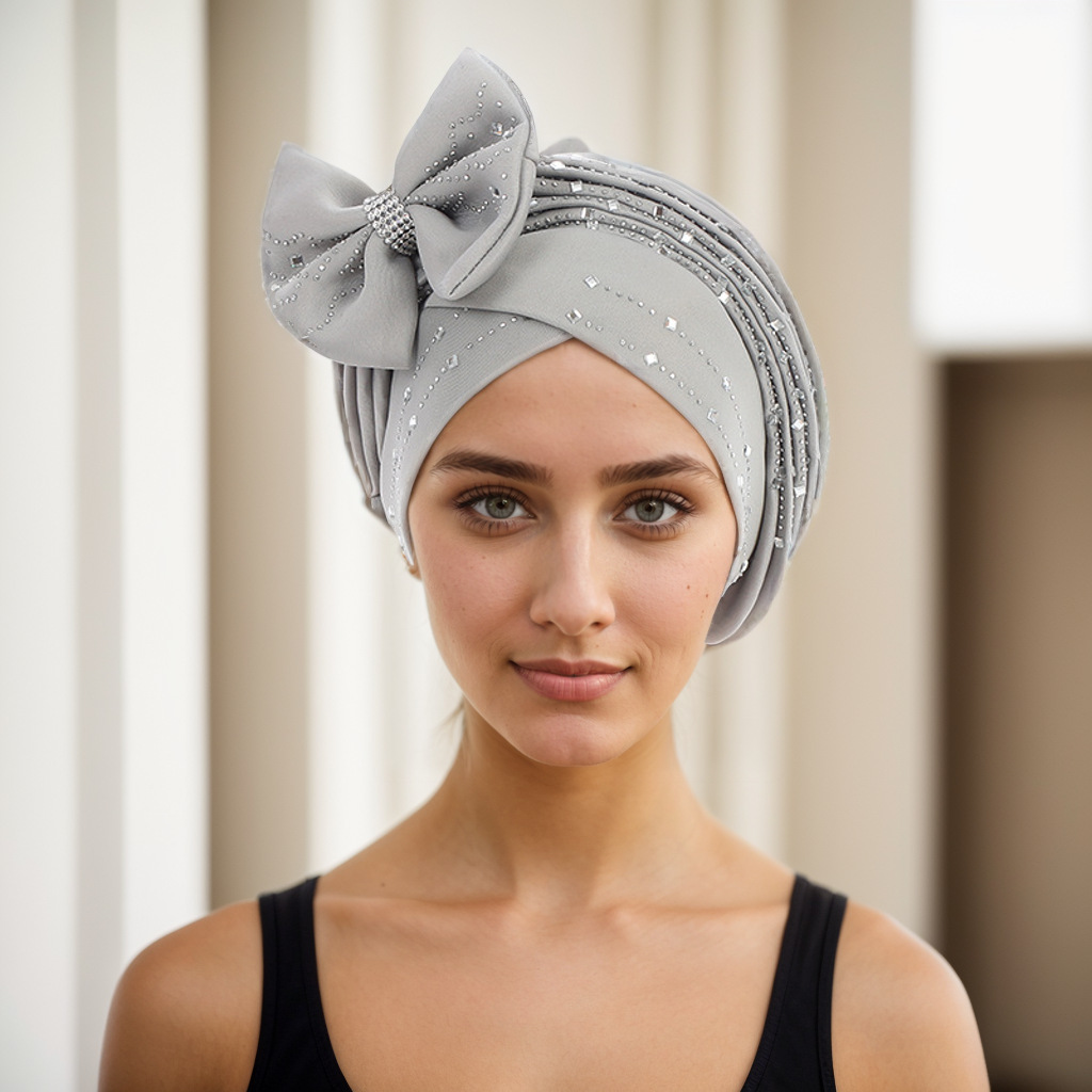 Muslim hat Space layer hot drill laminated with bow hat hat Muslim hat_voghion.com