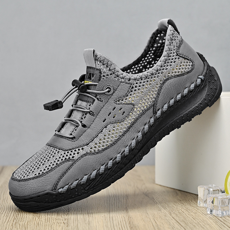 Herren Leder Freizeitschuhe Atmungsaktiv Handgenäht Mesh_voghion.com