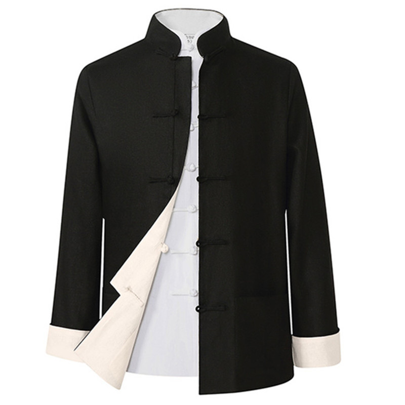 Spring and Autumn Style Tang Suit Men's Cotton Linen Double-Sided Performance Costume Long Sleeve Hanfu Chinese Style Stand Collar Jacket Middle-Aged and Elderly Father's Clothing