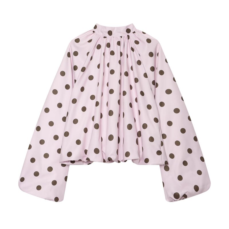 Myst&Za New Women's Clothing European and American Style Fashionable and Versatile Design Polka Dot Shirt with Back Slit Design
