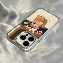 适用于苹果17promax电镀手机壳镜面噜噜猪15高级感情侣线条14卡通