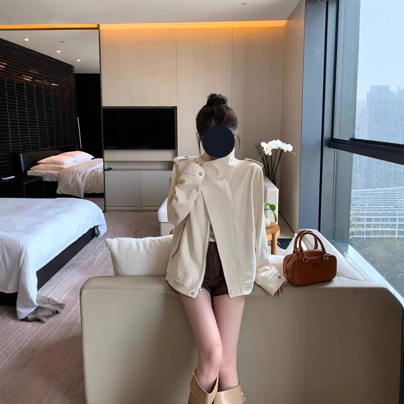 白巧恋人麂皮绒外套女冬季米白色设计感机车风宽松皮衣夹克上衣|undefined