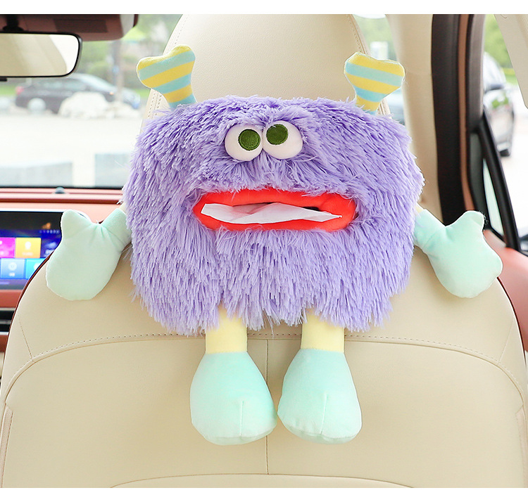 Car Tissue Box Cute Plush Car Seat Back Tissue Hanging Bag Cartoon Car Paper Box Interior Decoration Supplies