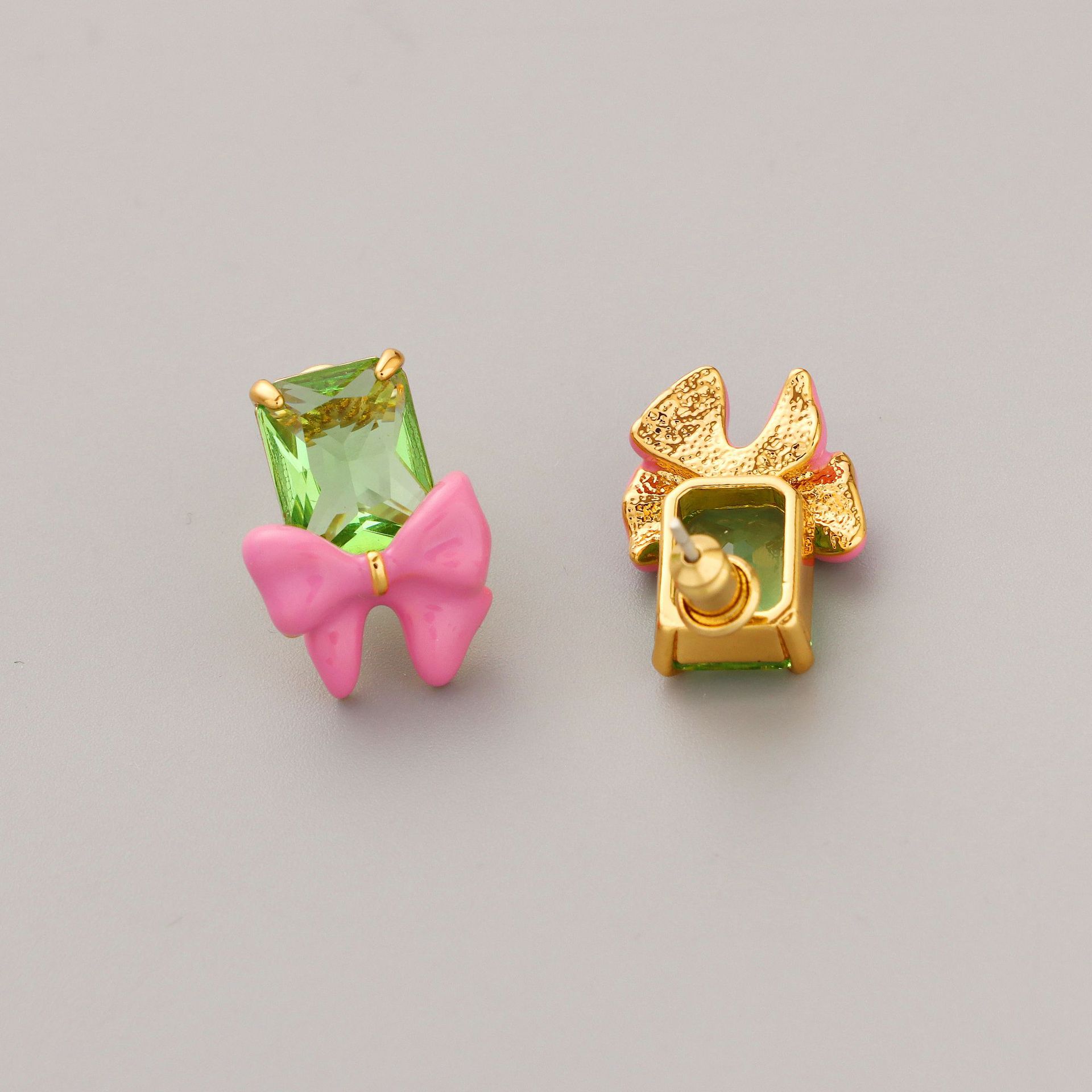 Simple Style Bow Knot Copper Enamel Plating Artificial Crystal Ear Studs 1 Pair
