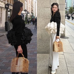实拍跨境东南亚韩国东大门2025秋设计感芭蕾灯芯绒长袖T恤娃娃衫