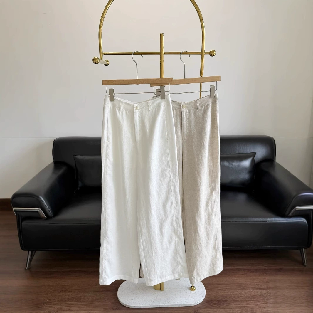 25ss новые весенне-летние женские льняные брюки широкого кроя 250619