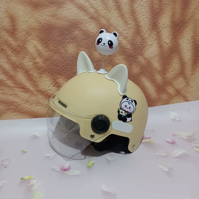 Motorcycle Helmet Drop-Resistant Lightweight Cute – Motosiklet kaskı (dəbilqə) - no-11-beige-transparent-short-mirror-white-cat-ears-white-bear-7-15-years-old
