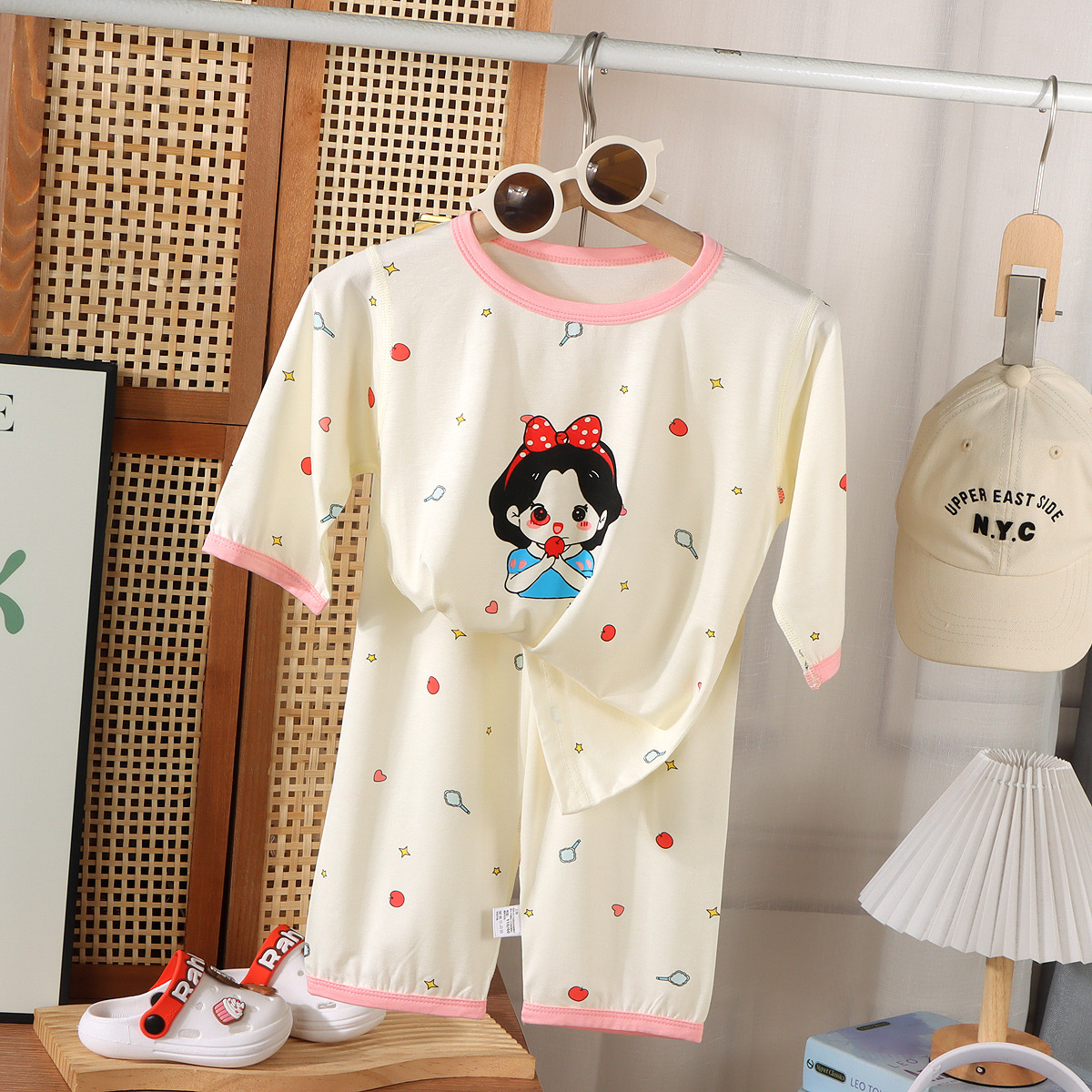 Pijamas para niños, traje de manga tres cuartos de Yasser, ropa de aire acondicionado para bebés de encaje fino de verano