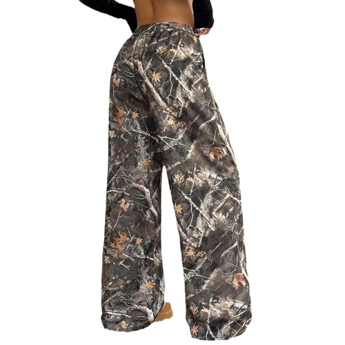 American-style fashionable loose-fitting elastic waistband camo print slim-leg floor-length pants for teenage girls