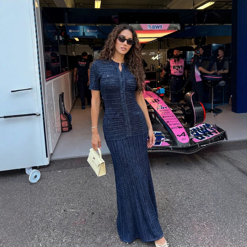 2026 Spring New Women's Fashion Light Luxury Fine Glitter Ruffle Sleeve Slim Fit Round Neck Bodycon Knitted Dress 2026 Spring New Women's Fashion Light Luxury Fine Glitter Ruffle Sleeve Slim Fit Round Neck Bodycon Knitted Dress