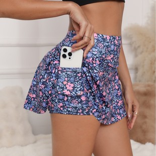 Cross-border European and American foreign trade new high waist sports skirt base pocket printing sports yoga skirt, tennis skirt