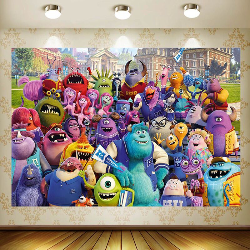 Foreign Trade Amazon Cartoon Monster University Birthday Background Cloth Children Party Decoration Banner Vinyl 5x3ft