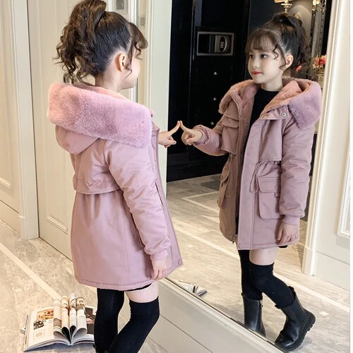 Women's Children's Cotton Winter Outfit 2024 New Children's Fashionable Fleece Thick Parka Coat for Older Girls Outerwear for Import