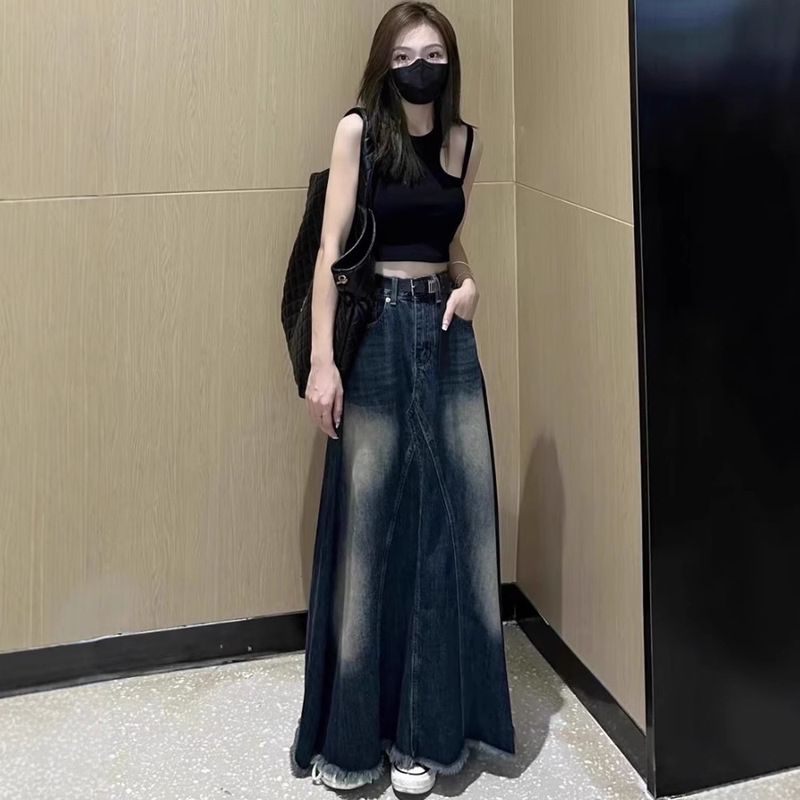Skirt Women's Denim Long Skirt High Waist Fur Edge New Autumn Mid-length High Skirt A- line Umbrella Skirt Large Swing Skirt Skirt Women's Denim Long Skirt High Waist Fur Edge New Autumn Mid-length High Skirt A- line Umbrella Skirt Large Swing Skirt
