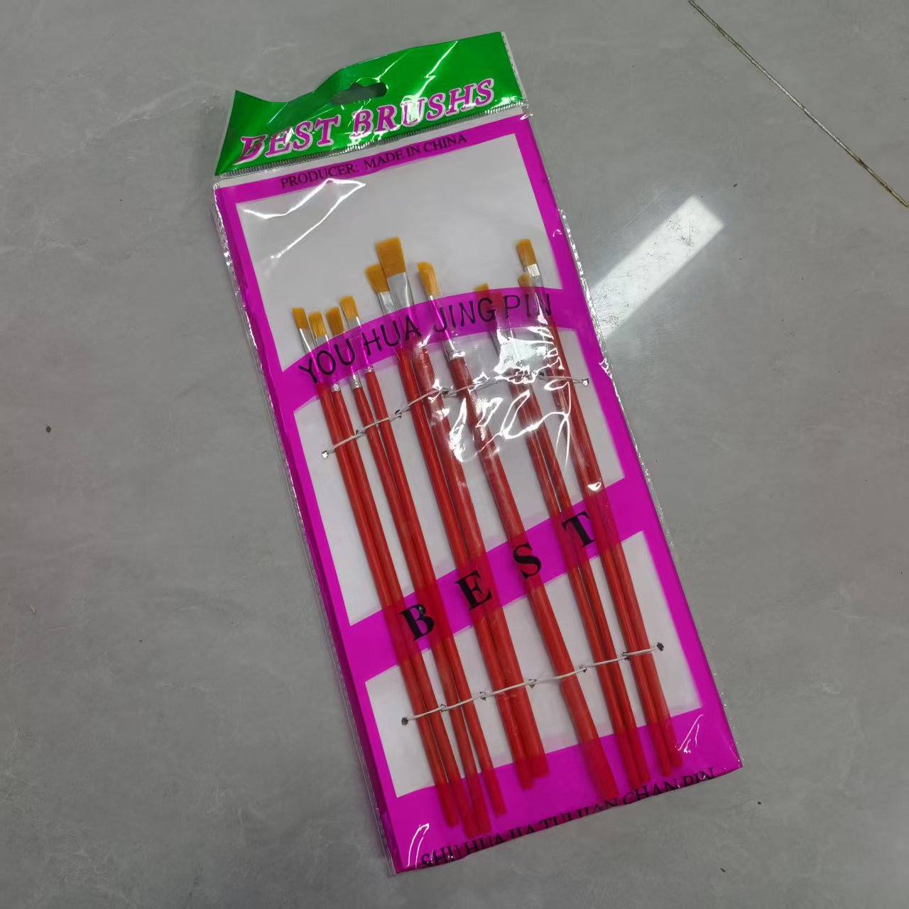 Suministro al por mayor para ayudar a EE. UU. Un solo soporte No. 1-12 bolígrafo de hilado de aceite de varilla roja, juego de pinceles de pintura de aceite de lana de nailon, cepillo de hilado