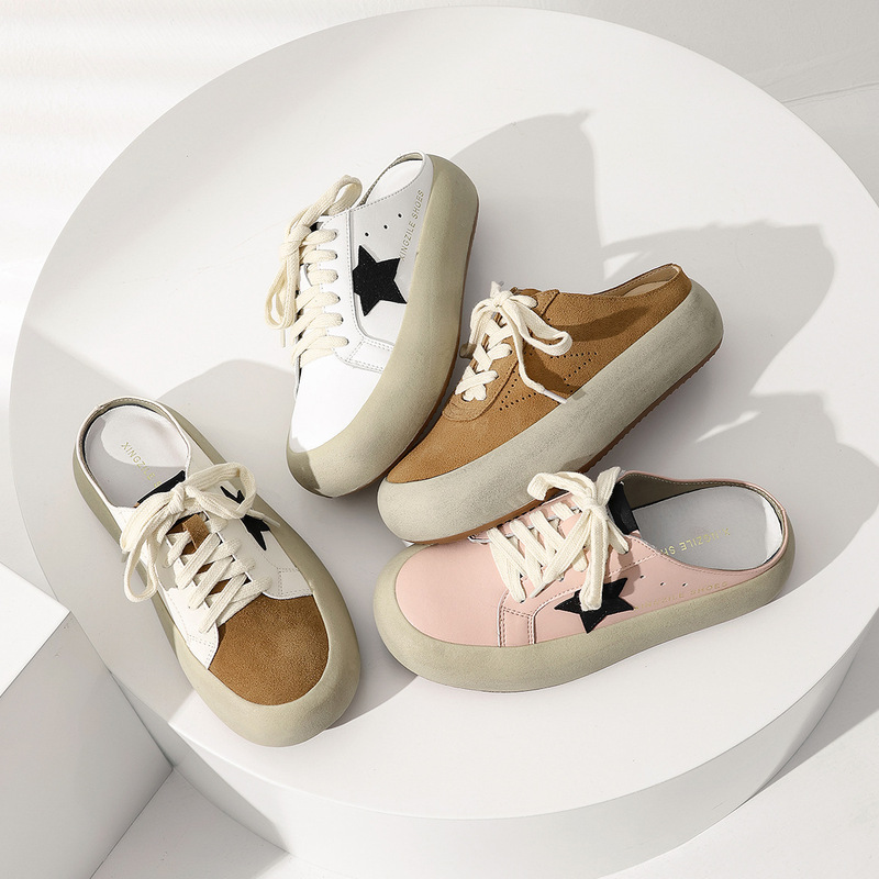 Bread Shoes Platform Slippers Women's Summer Outdoor Wear Fashionable Baotou Platform Cake Bottom Increased Korean Style Distressed Star Casual Shoes