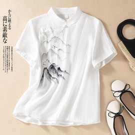 新中式女装改良唐装女茶服国风套装佛系禅意风棉麻中国风上衣禅服