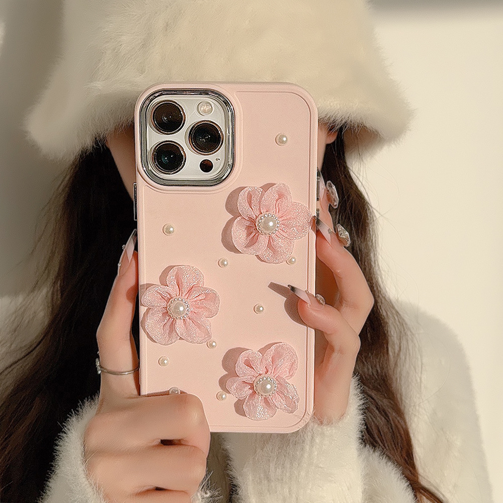 Funda para iPhone 17 con Encaje de Perlas y Flores, Compatible con iPhone 15 Pro Max, Funda para Teléfono Apple 13, Elegante, Anti-caídas, 11, Tridimensional, 16