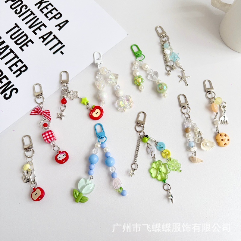 Sweet and Natural Korean Style Small Fresh Apple Flower Pendant Keychain Earphone Case Ccd Camera Accessory Wholesale