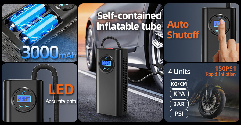 Car-Mounted Handheld Air Pump for Cars, Electric Vehicles, 12V Battery Cars, with Digital Display, Portable Air Pump