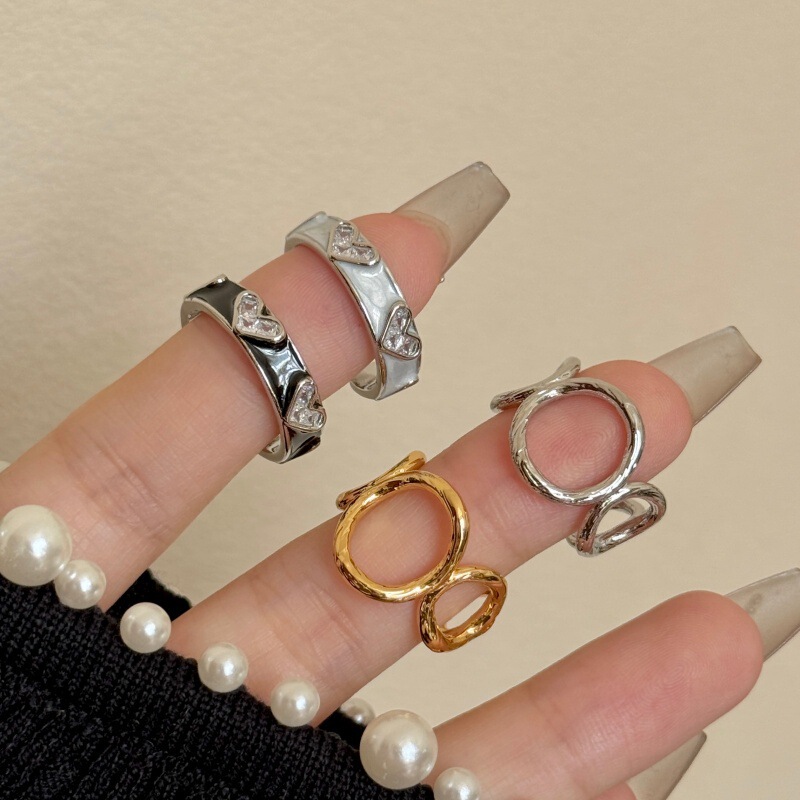 Ins Korean Heart Open Ring Women's Drop Glaze New Niche Design High-End Fashion Stylish Cut Out Ring