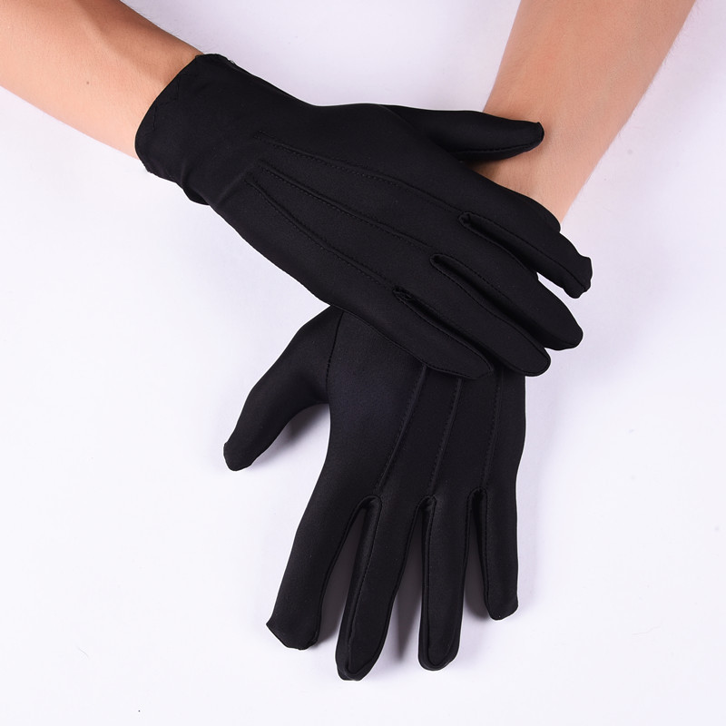 Cross-border men's spandex thin white driving gloves, Jiale elastic large size three rib etiquette black and white gloves