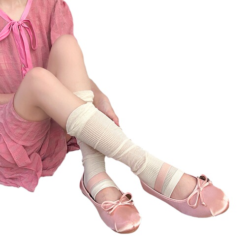 Summer leg covers for women, thin white mid-calf hottie calf socks, pile socks, lolita gray bubble socks