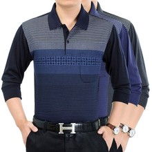 中老年男士长袖t恤男春秋爸爸装翻领体恤衫男式汗衫老人上衣地摊