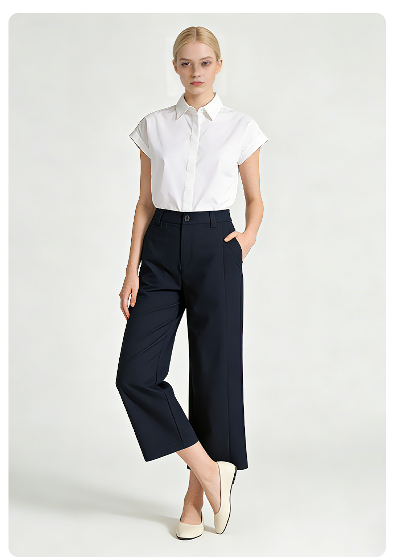 Quần culottes nữ ống rộng cạp cao dáng suông vải modal mềm mại — Xanh lông mòng đen chi tiết 22