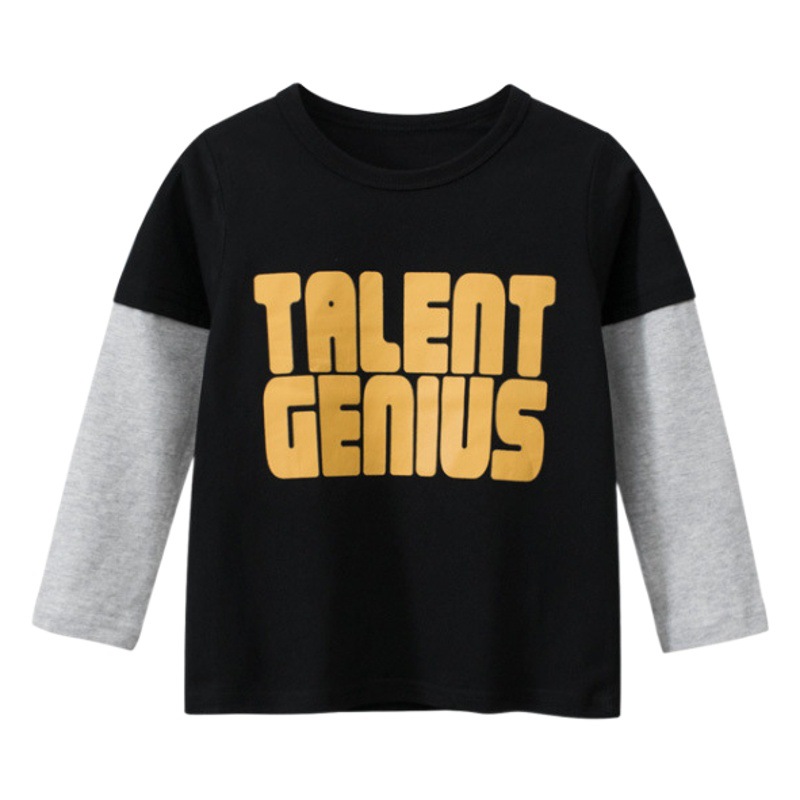 Camiseta de manga larga de los niños de la camisa de fondo del otoño de los muchachos 27 niños falso de dos piezas de cuello redondo superior al por mayor