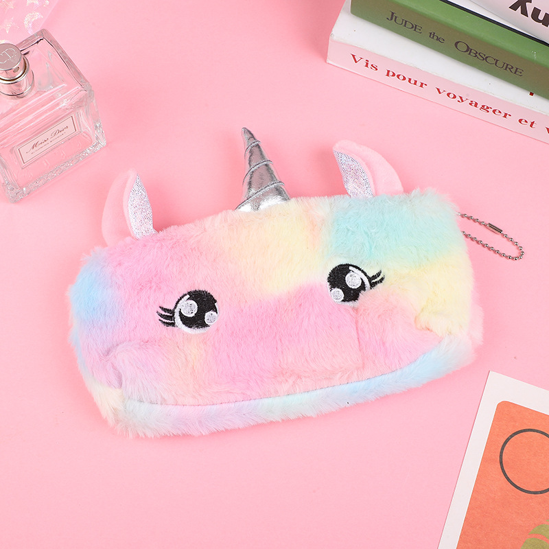 Estilo coreano chica corazón ins unicornio caja de lápiz de dibujos animados de los niños caso de lápiz de peluche lindo Estudiante de escuela primaria caja de lápiz