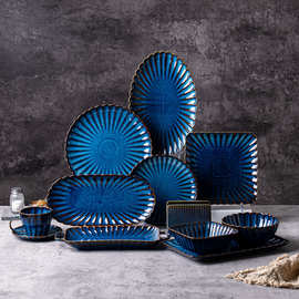 日式结晶釉碗碟盘套装窑变轻奢复古家用陶瓷高颜值饭碗菜盘