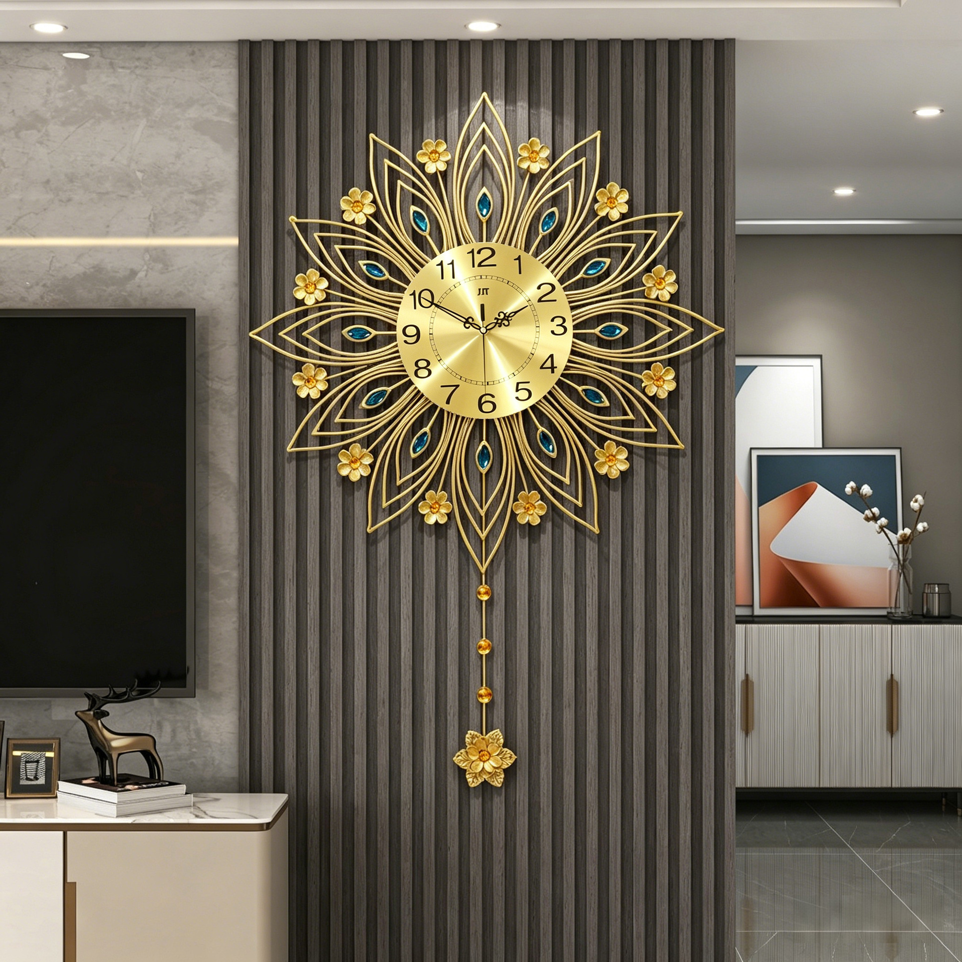 European-style Light Luxury Clock Wall Clock Living Room High-end Home Decoration Peacock Clock Wall Cross-border Amazon Explosions