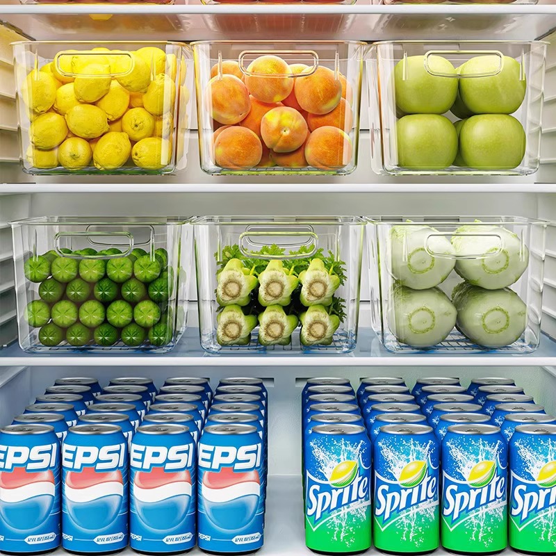 Caja de almacenamiento de refrigerador tipo cajón transparente de grado alimenticio acabado artefacto caja de almacenamiento de verduras y huevos caja de alimentos especial