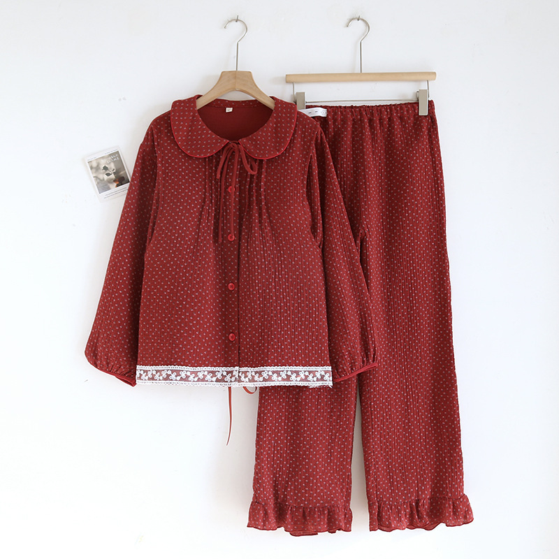 Spring and Autumn Doll Collar Cardigan All-match New Style Chest Pad Moon Clothing Pure Cotton Casual Comfortable Home Outer Wear Two-piece Set