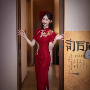 Toast Dress Bride High wine red Wedding Improved Cheongsam Engagement Dress New Chinese Style 2025 New Chinese Style