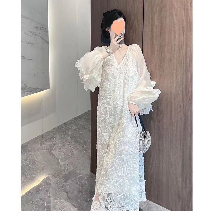 超仙高档设计感立体花朵连衣裙宽松显瘦仙女裙春季|undefined