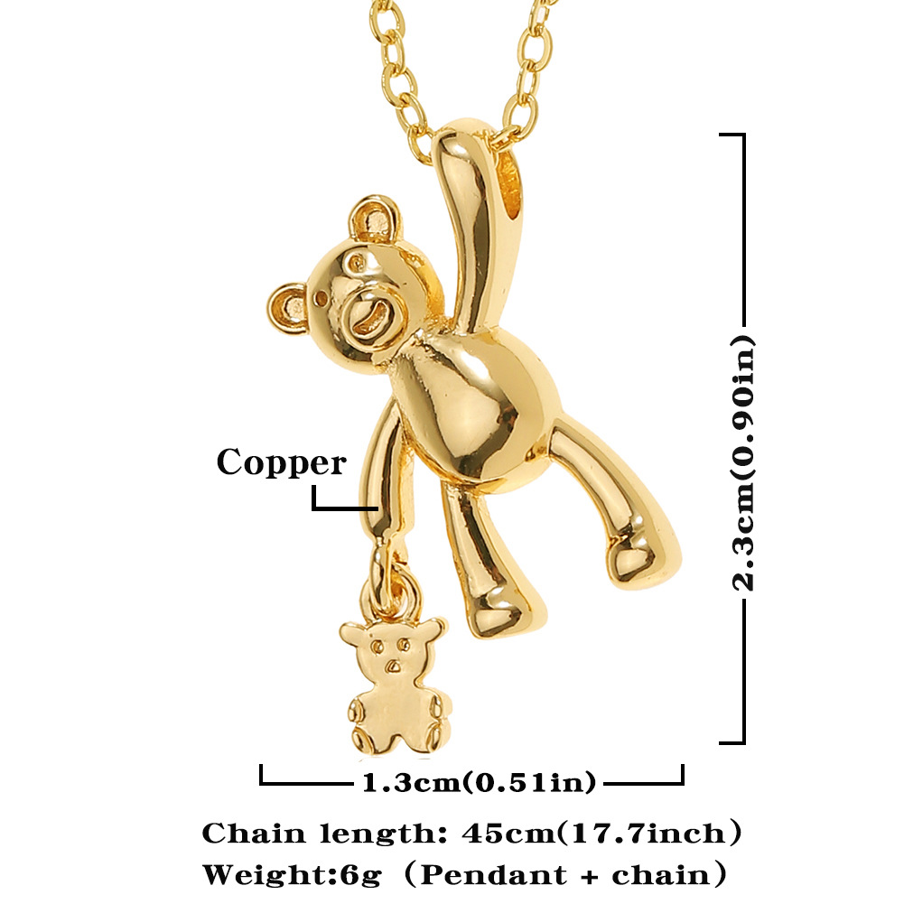 Simple Creative Heart Bear Pendant Copper Gold Plated Necklace