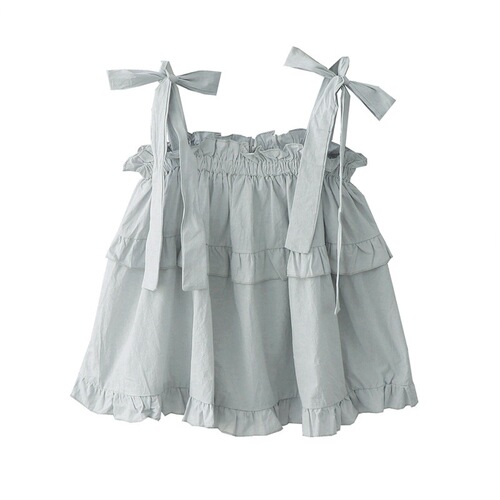 2025 summer new Japanese sweet loose baby style tie bow halter shirt women's solid color vest top