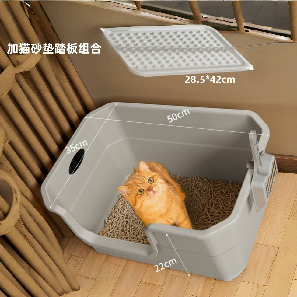 Lavabo de arena para gatos de gran tamaño, inodoro para gatos anti-salpicaduras abiertas, lavabo de arena para gatos extra grande, productos para mascotas semicerrados